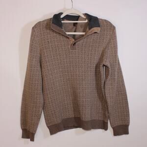 Vintage Men's Tasso Ella Brown Cotton Geometric Pull Over Sweater Size M